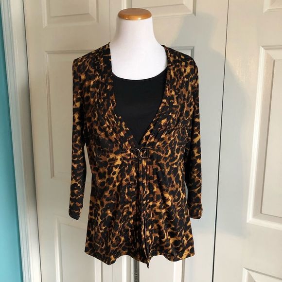 Leopard Print Double Layer Blouse - Picture 1 of 5